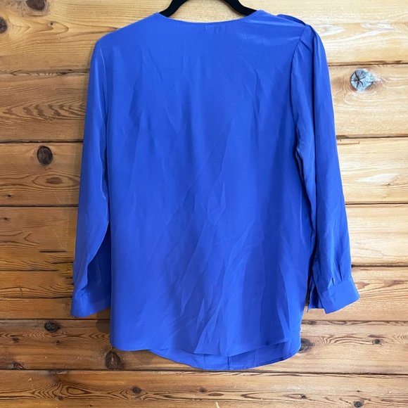Joie Navy Women V-Neck Long Sleeve silk Blouse Top Small - Picture 2 of 6